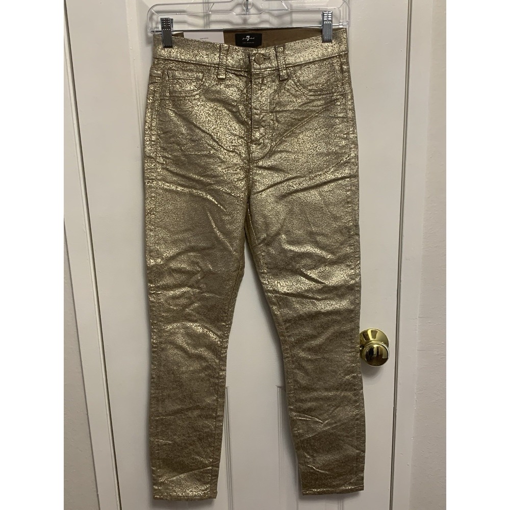 NWT 7 For All Mankind High Waist Ankle Super Skinny Gold Womens Jeans 26 x 26